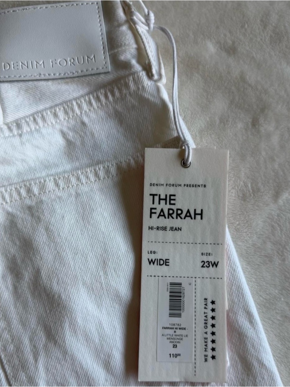 Denim Forum White Farrah Hi-Rise Wide Jeans